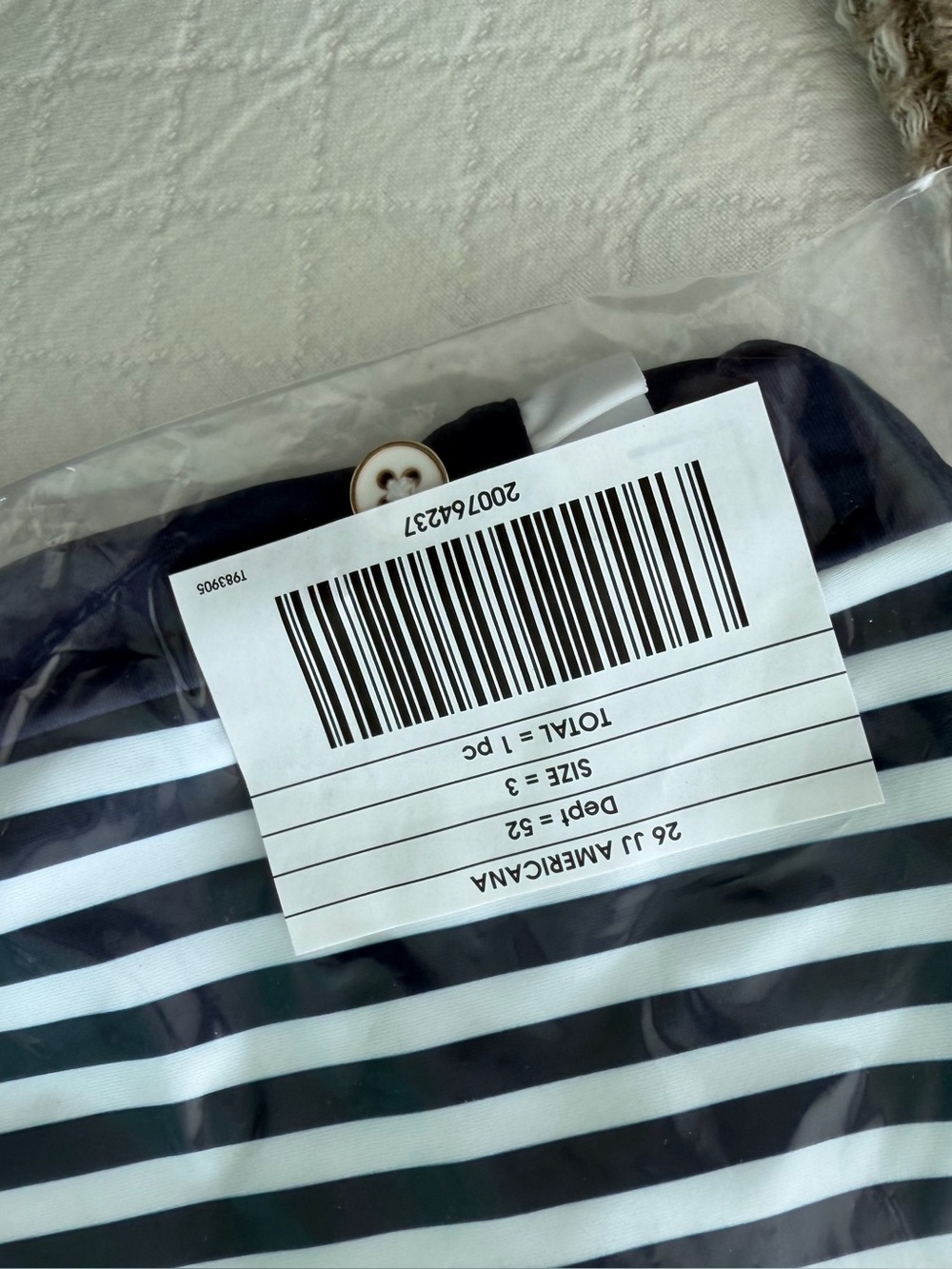 Jeannie and Jack Striped Button-Front one piece swimsuit in Navy MSRP $52